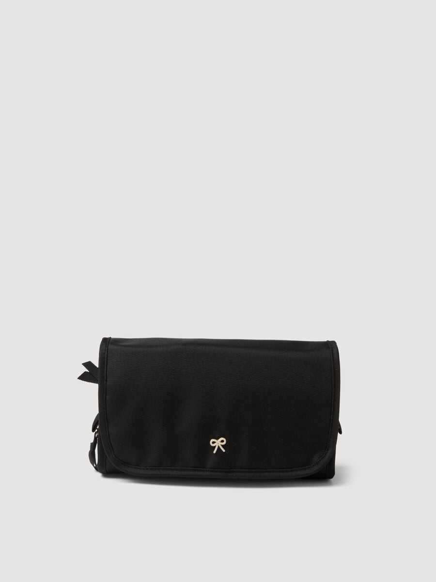 Black travel toiletry bag with hanging hook_0