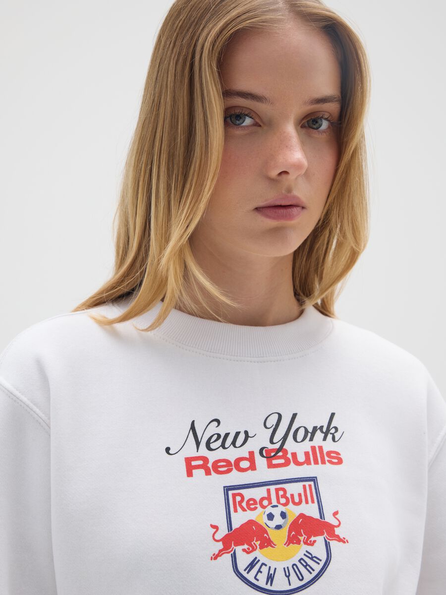 White cotton blend hoodie with Red Bulls New York logo_3