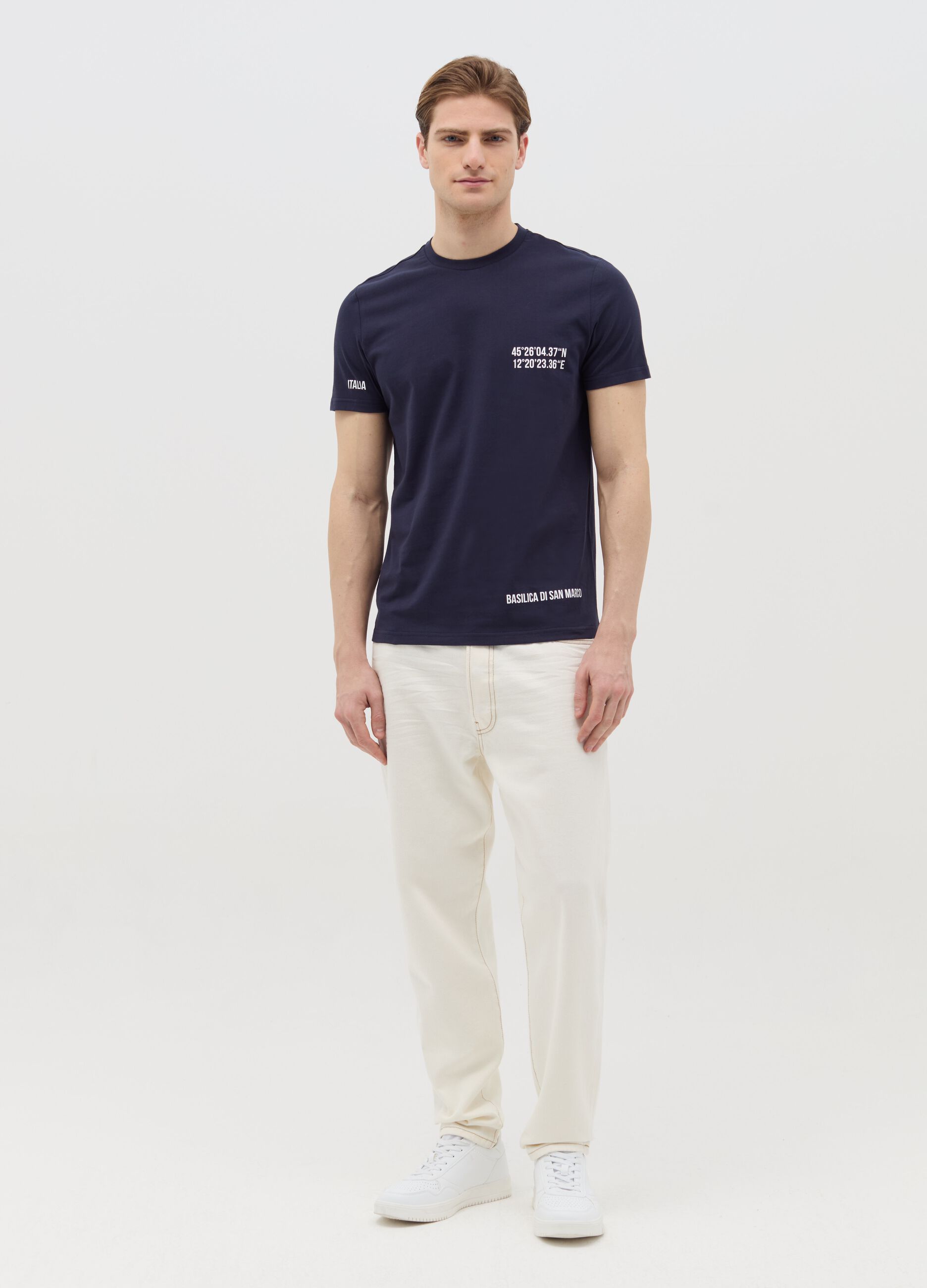 Cotton T-shirt with Basilica di San Marco coordinates print