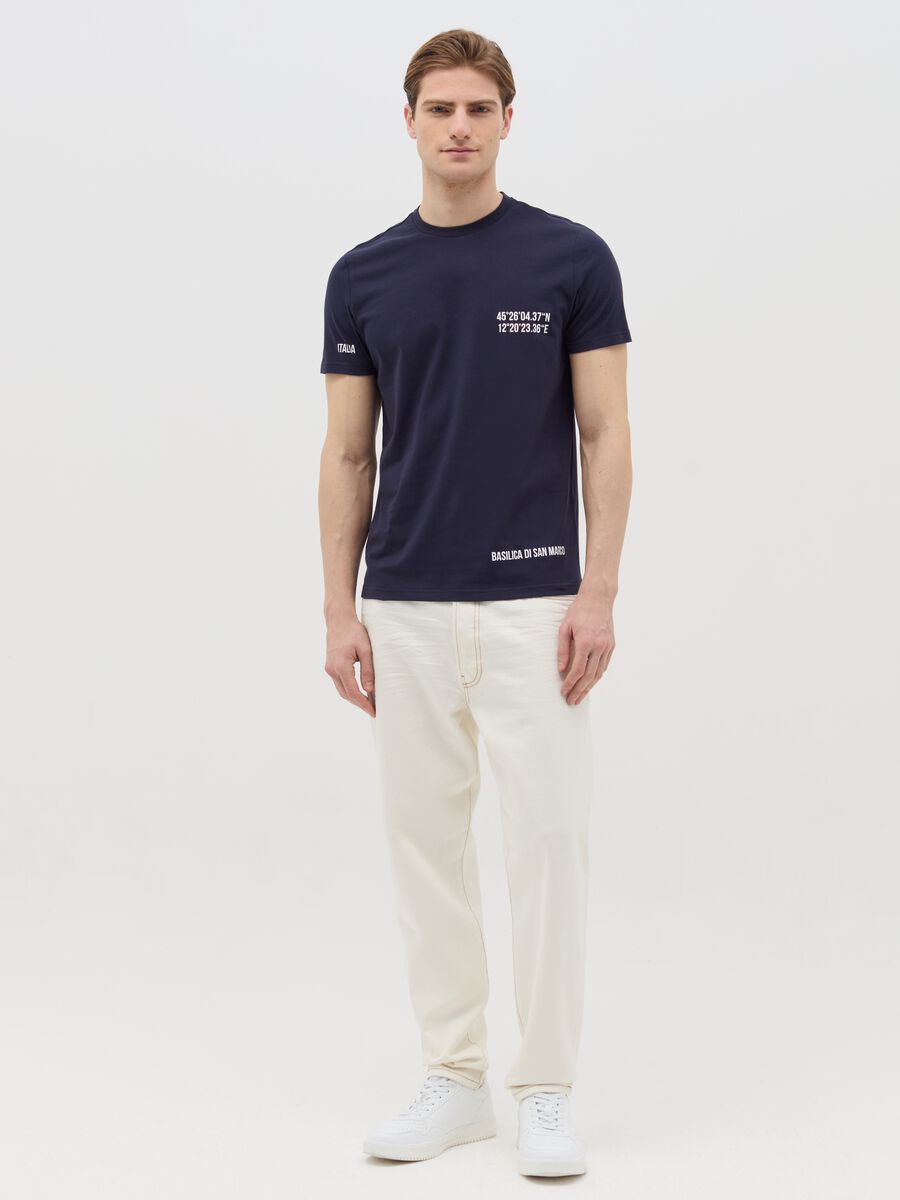 Cotton T-shirt with Basilica di San Marco coordinates print_1