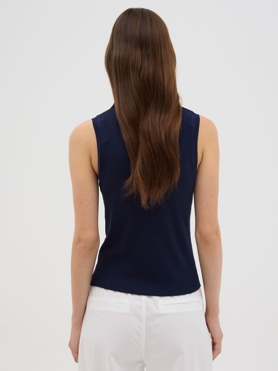 Women's Sleeveless Blue Cotton Top in Slim Fit_3