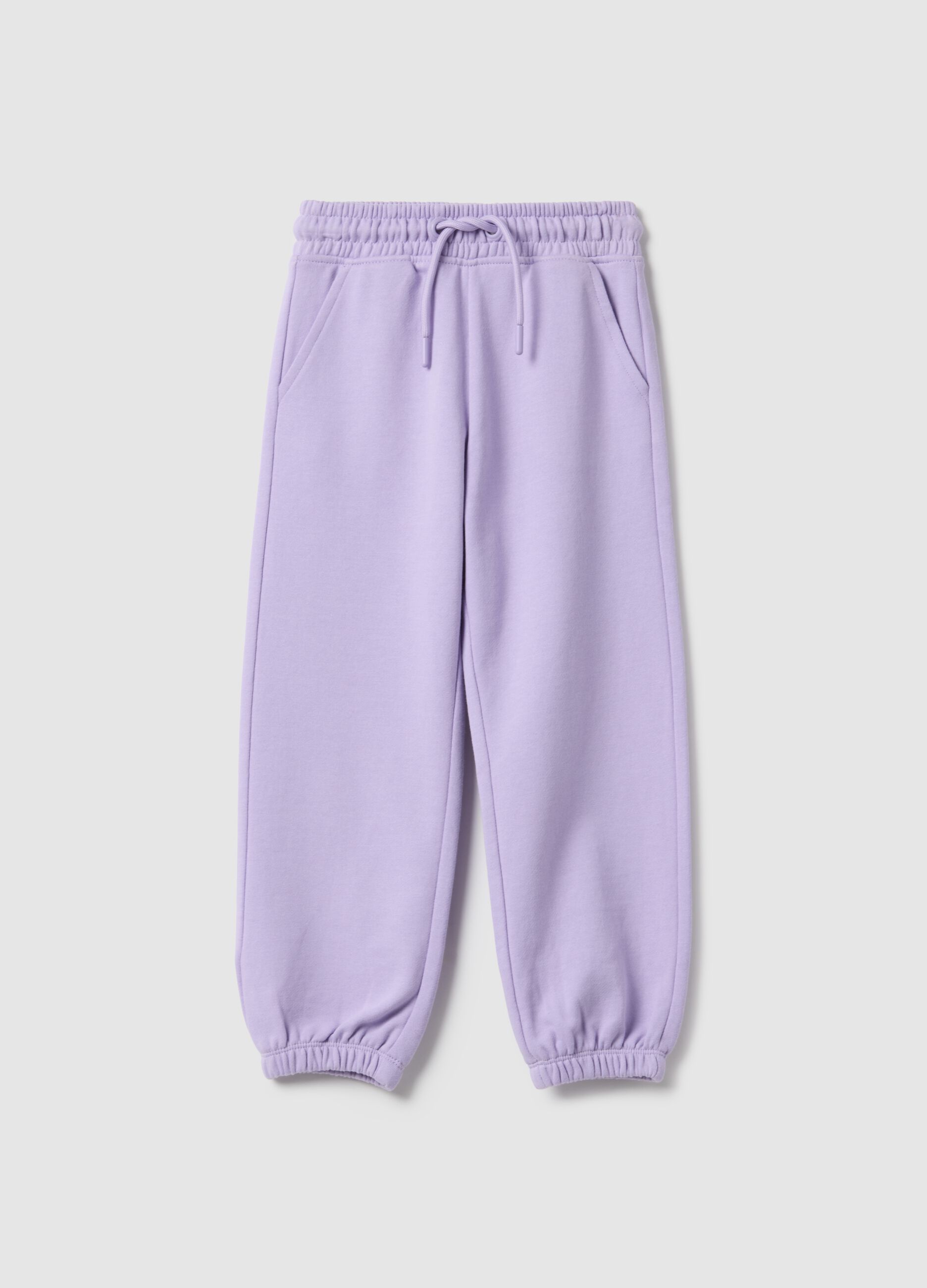 Girls' purple jogger trousers in pure cotton, regular fit