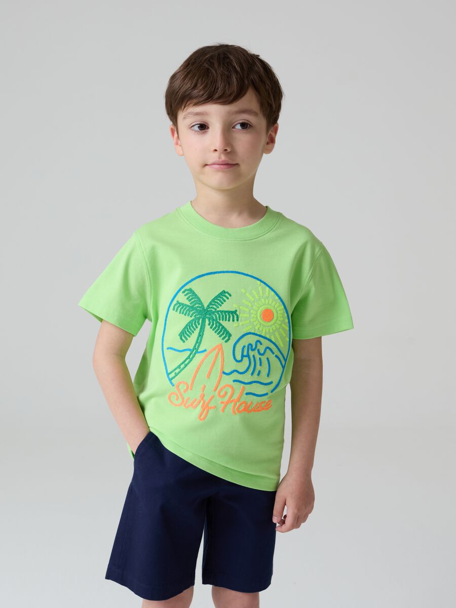 T-shirt in cotone con ricamo motivo surf_1