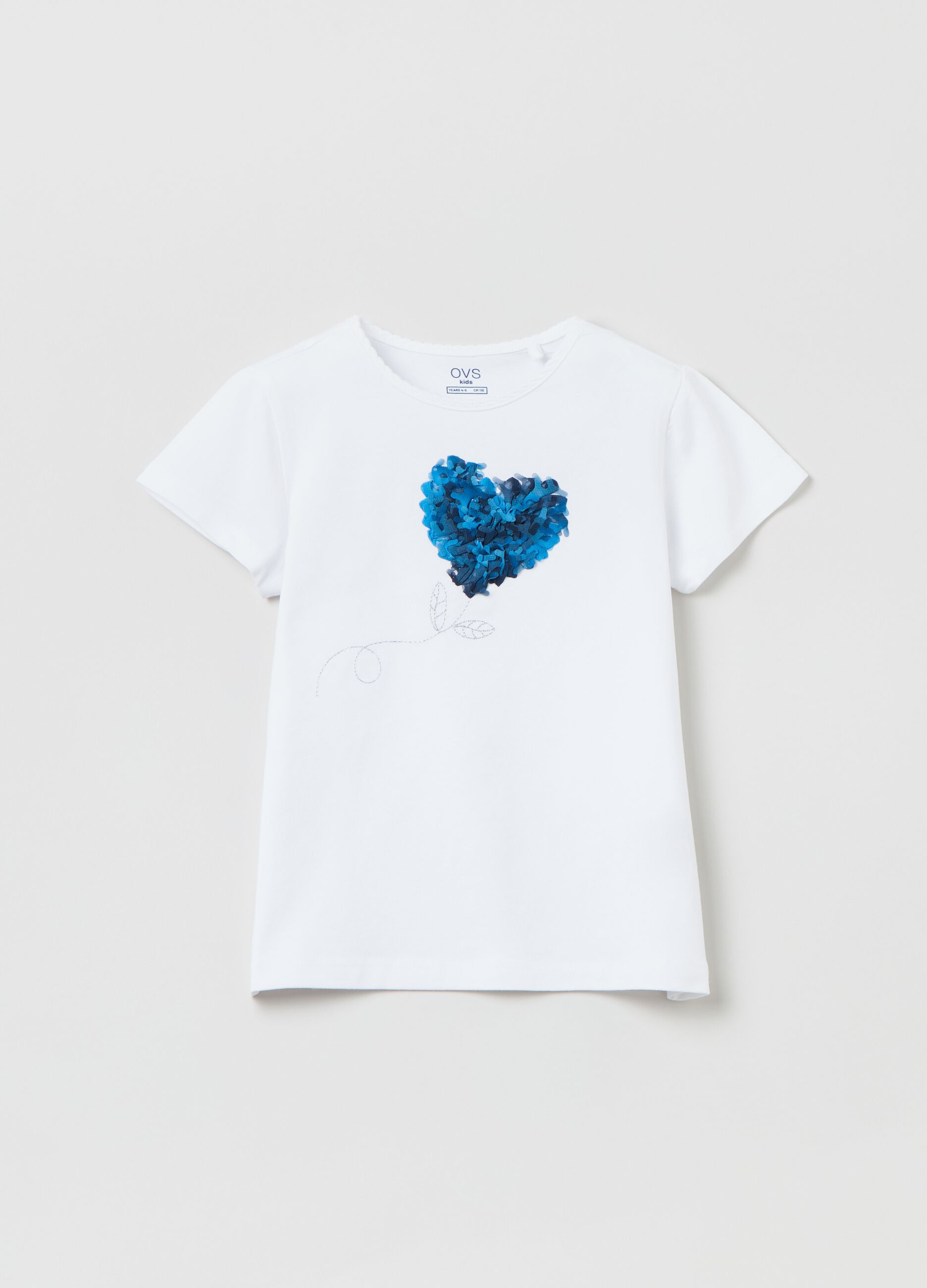 T-shirt with embroidery and heart appliqué
