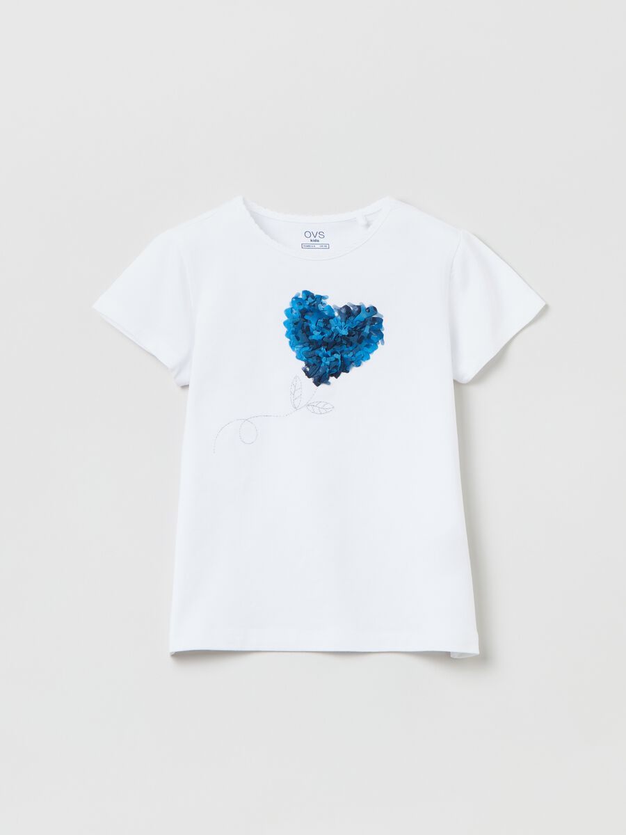 T-shirt con ricamo e applicazione cuore_0