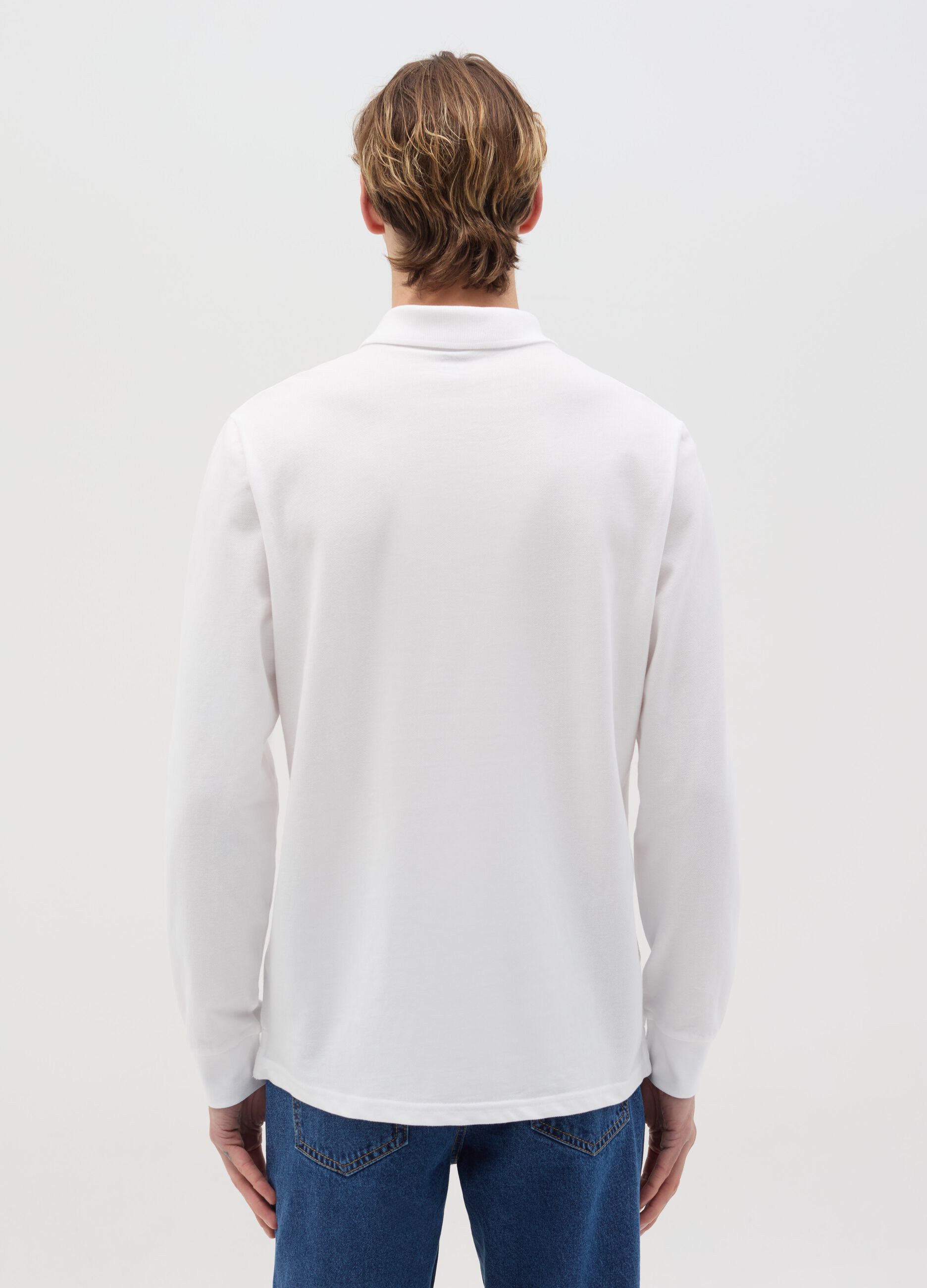 Long-sleeved polo shirt in organic cotton
