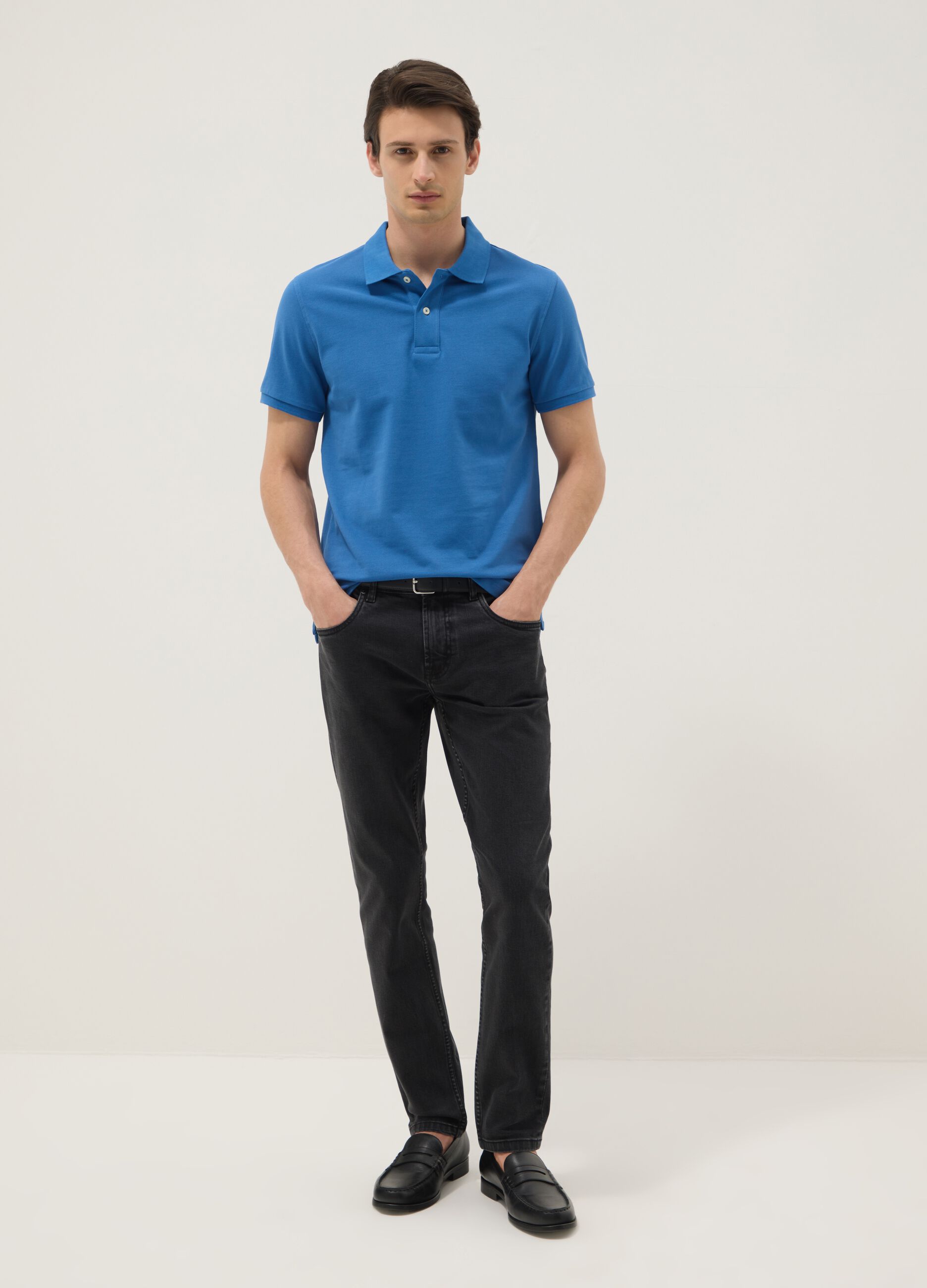 Navy blue organic cotton regular-fit short-sleeve polo