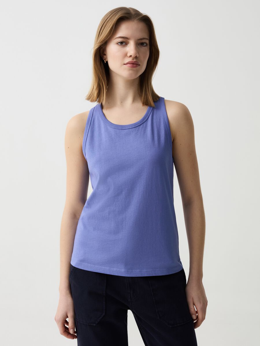 Essential cotton tank top with round neck_0