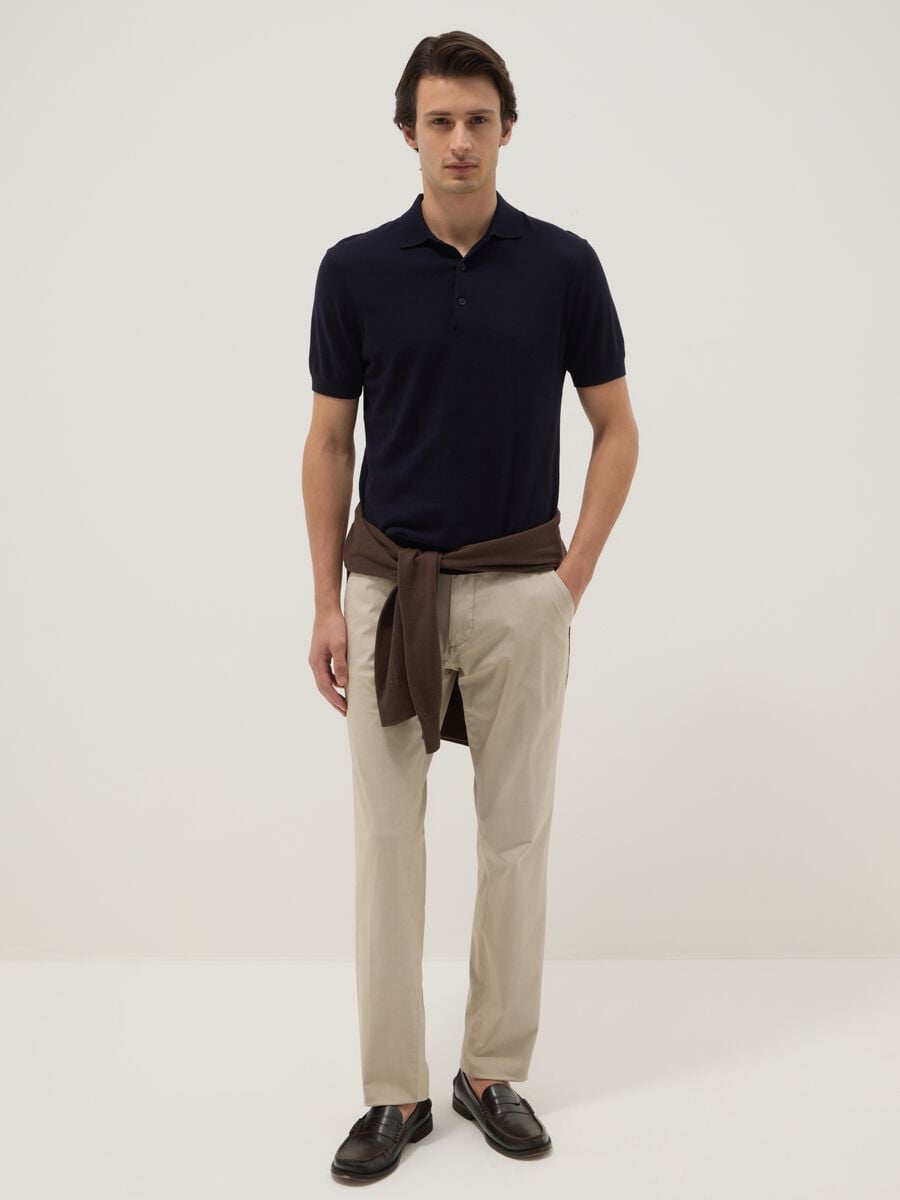 Beige Slim Fit Stretch Cotton Chino Trousers_0