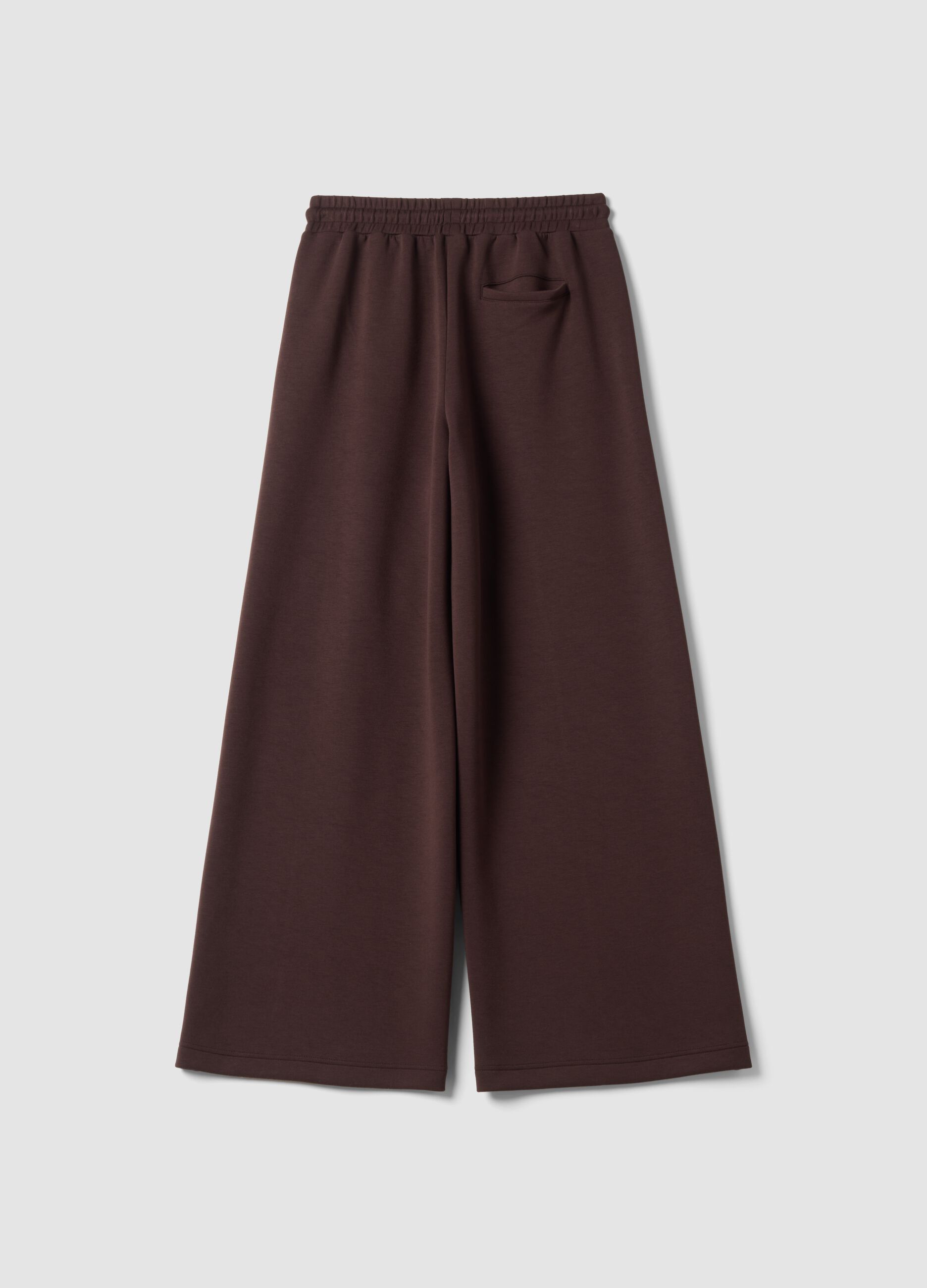 Brown wide-leg trousers in stretch modal with drawstring