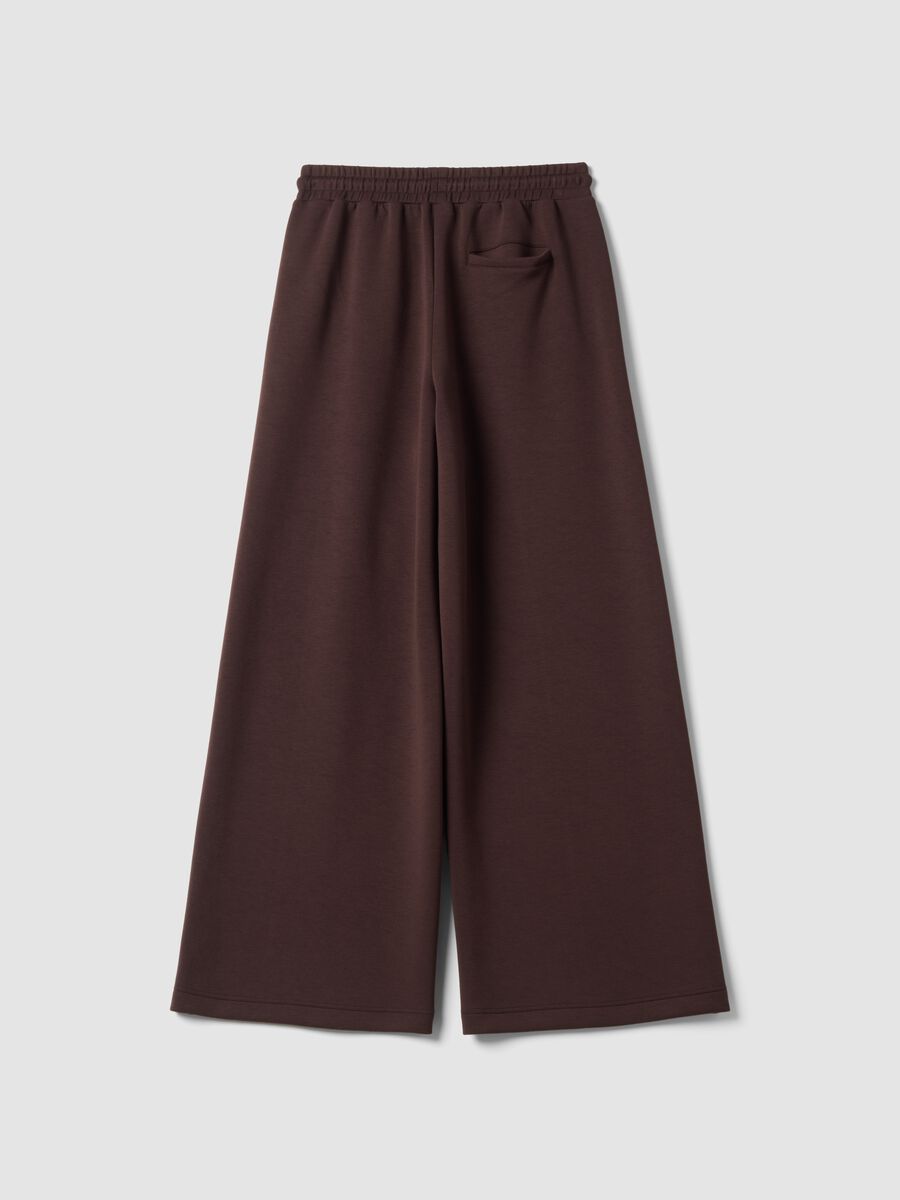Pantaloni marroni wide leg in modal elasticizzato con coulisse_6