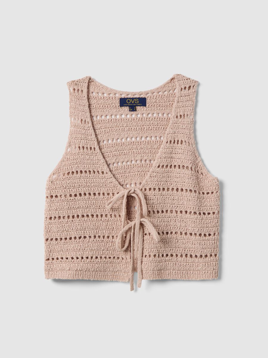 Pink pure cotton regular fit waistcoat with perforated design_4