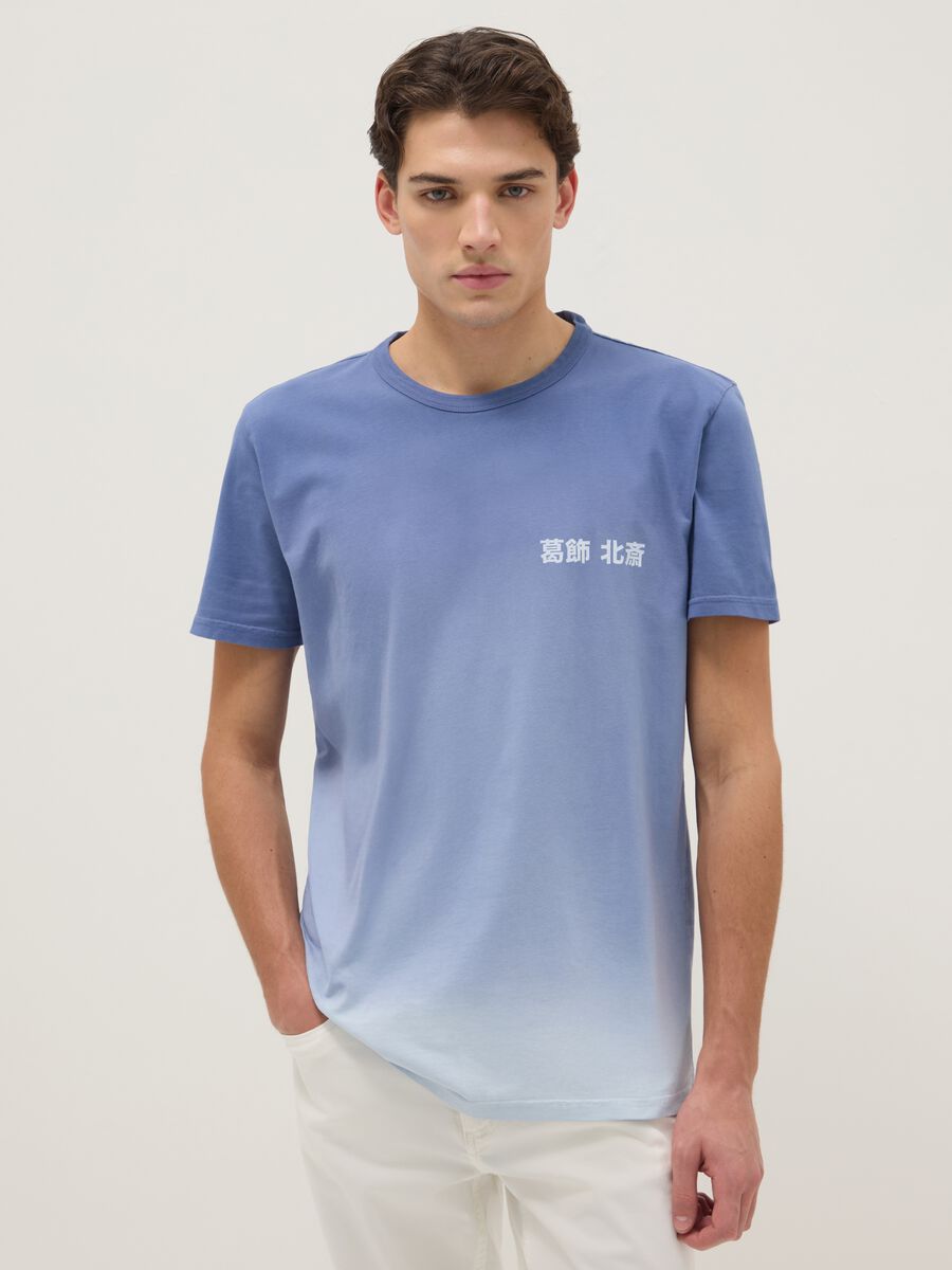 Regular fit blue pure cotton t-shirt with print_0