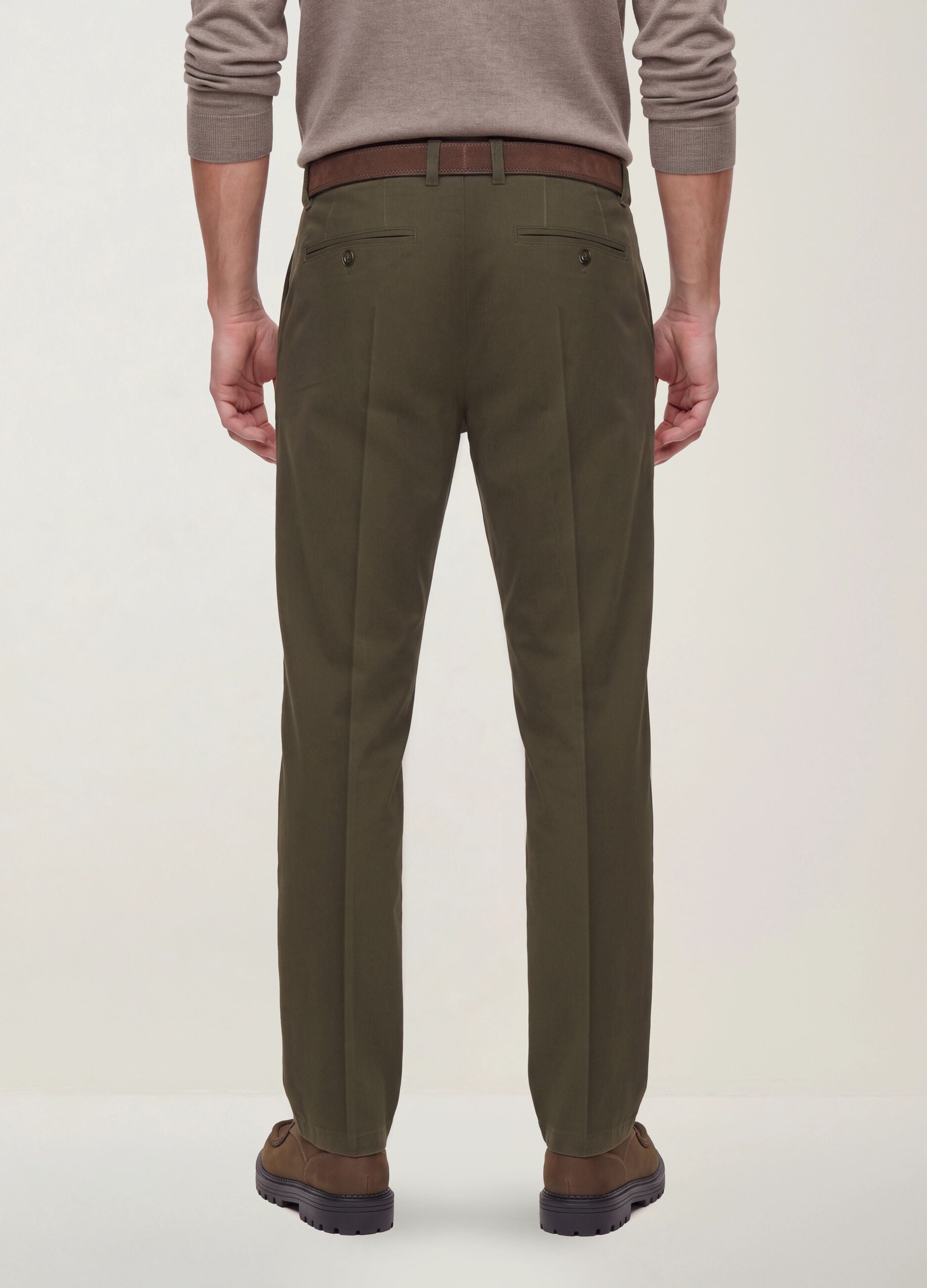 Pantaloni chino verde in twill di cotone elasticizzato slim fit