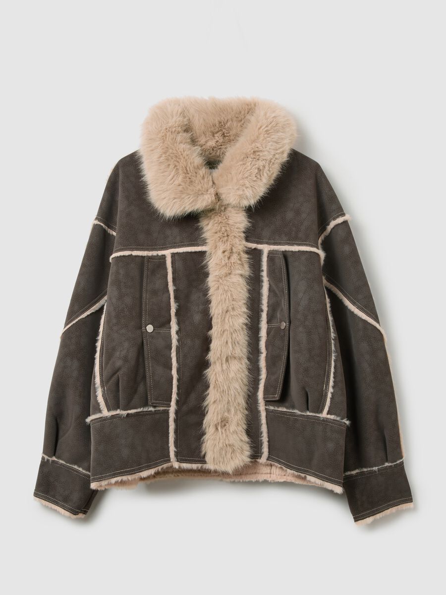 Giacca marrone regular fit con effetto shearling_4