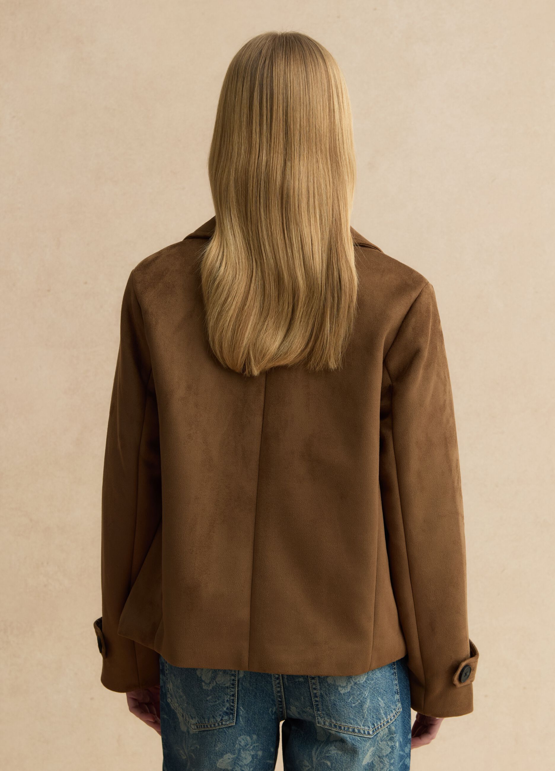 Brown double-breasted regular fit peacoat with pockets