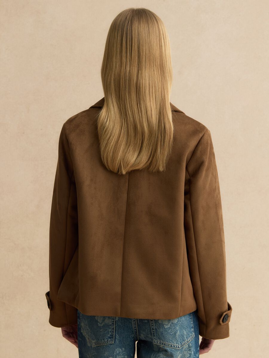 Peacoat doppiopetto marrone con tasche effetto camoscio regular fit_3