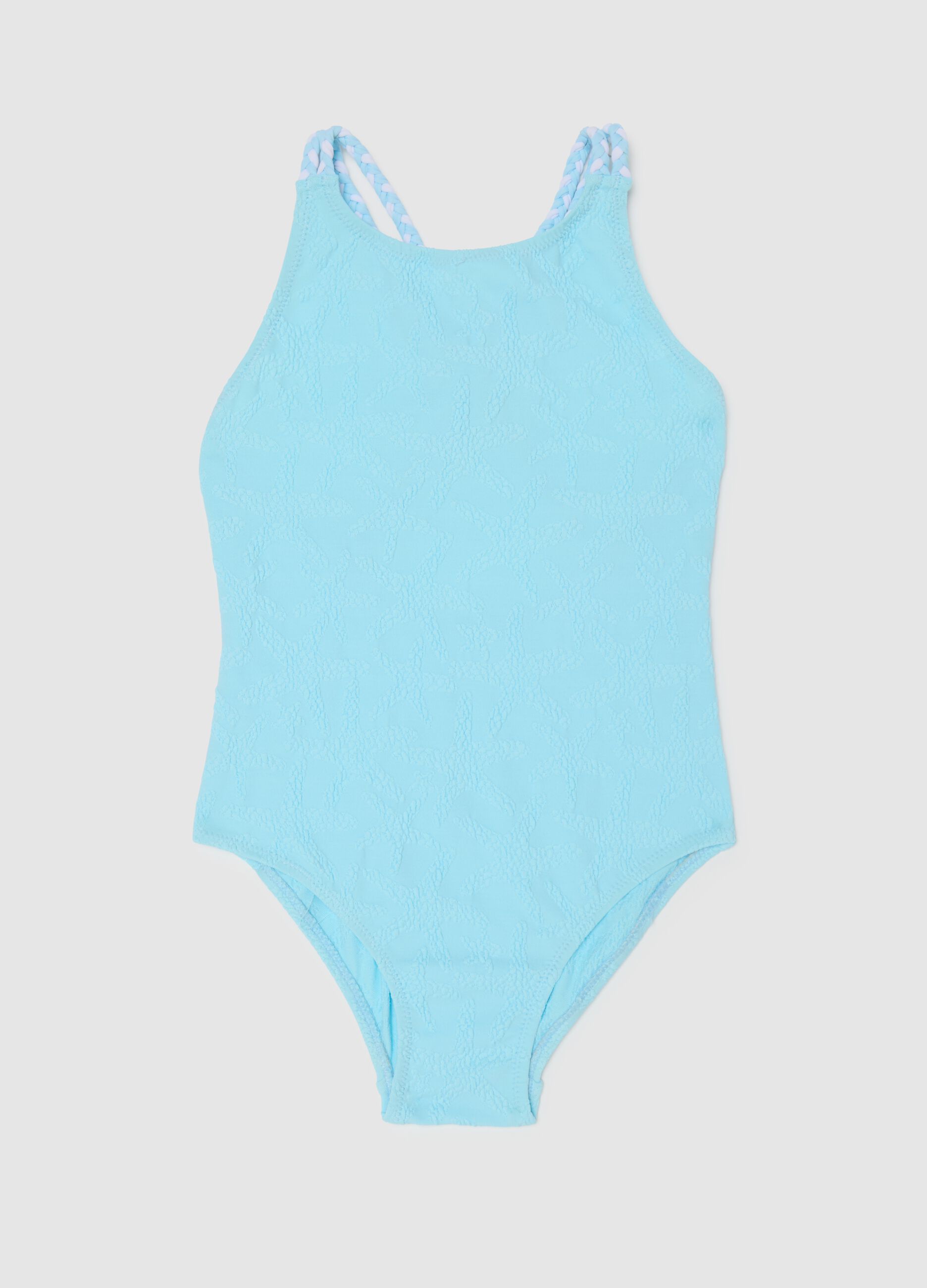 Girls' blue stretch-blend swimsuit
