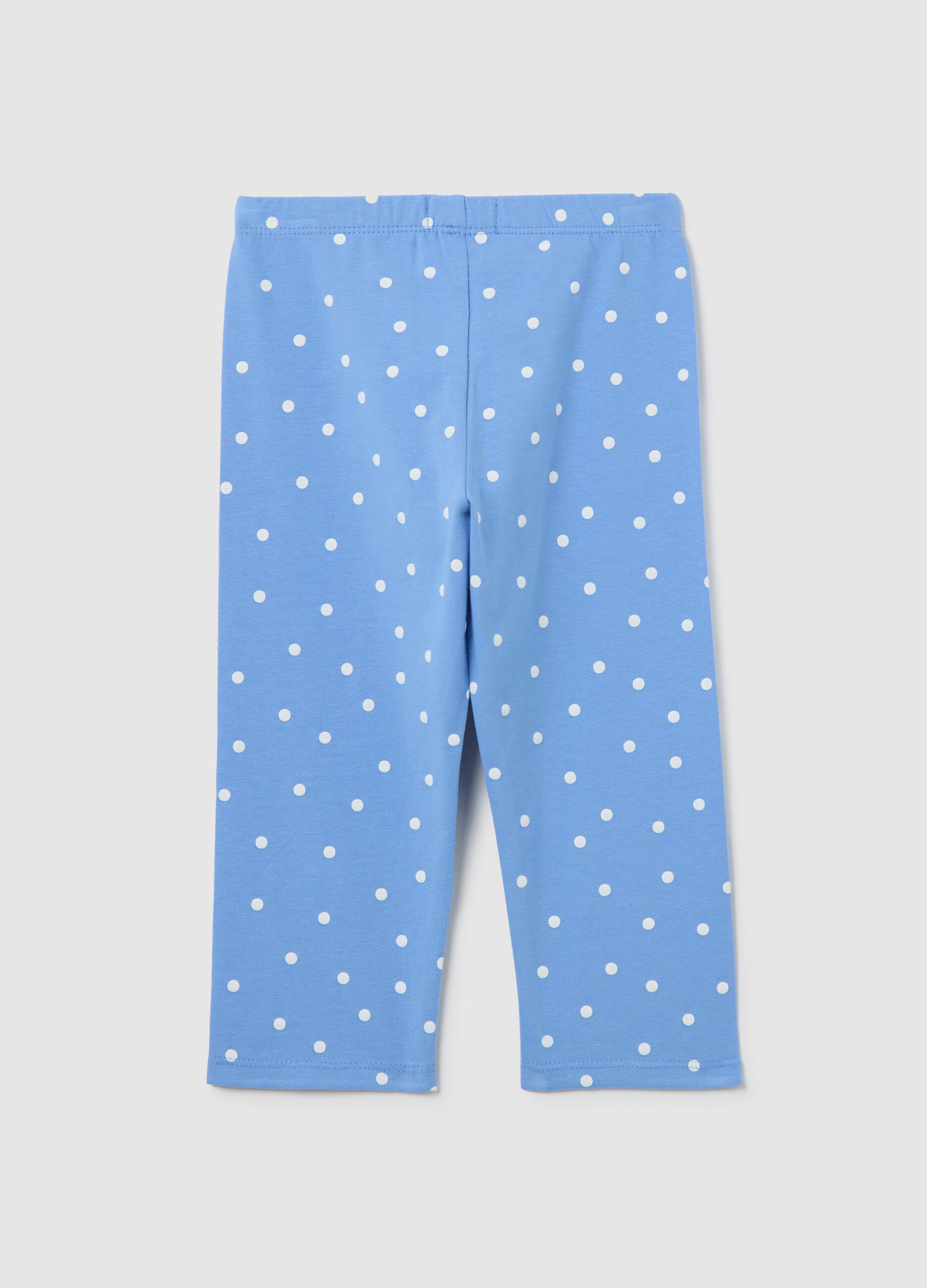 Light blue three-quarter leggings with polka dot pattern
