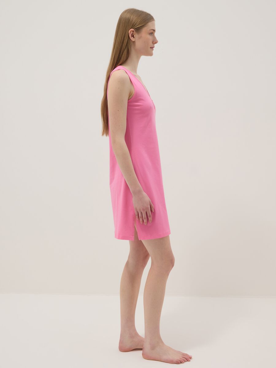 Pink pure cotton nightdress with V-neck_1