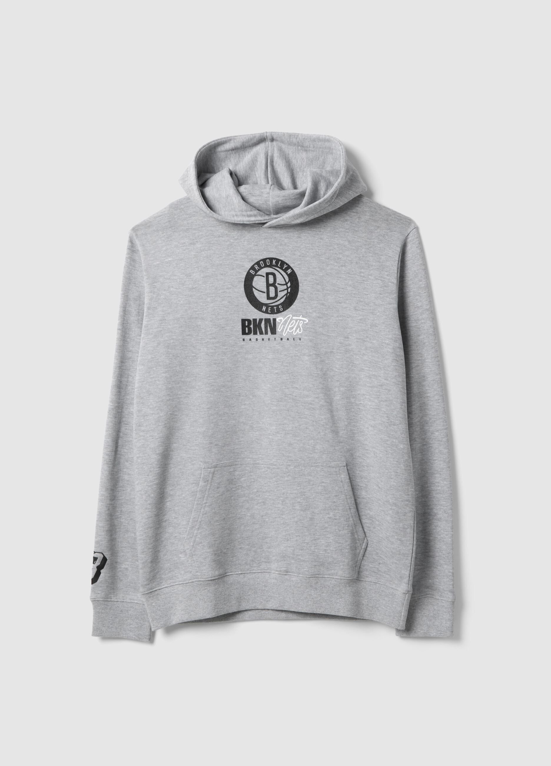 Grey cotton-blend hooded sweatshirt with NBA print
