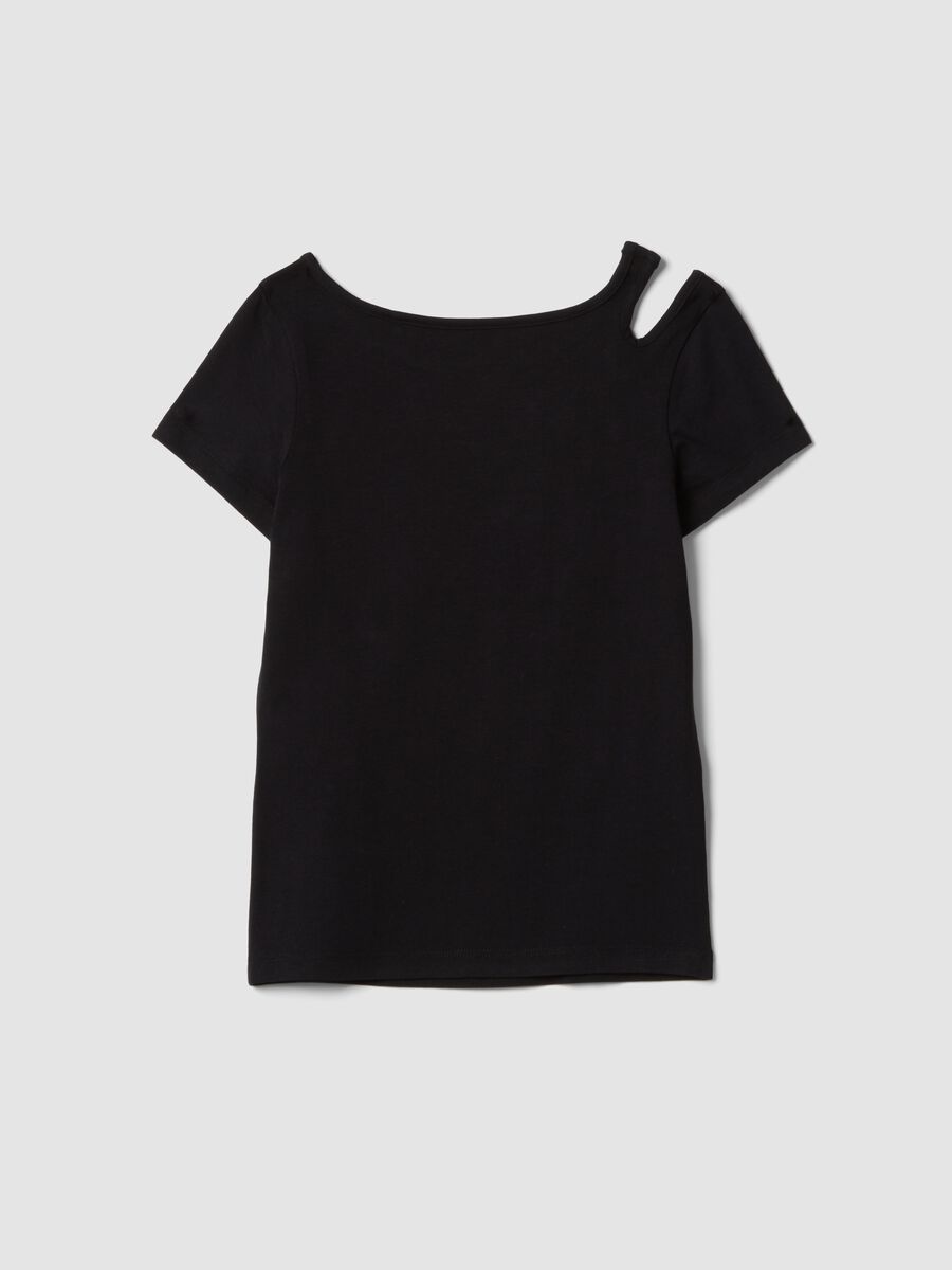 T-shirt nera in cotone organico con spalla cut-out_1