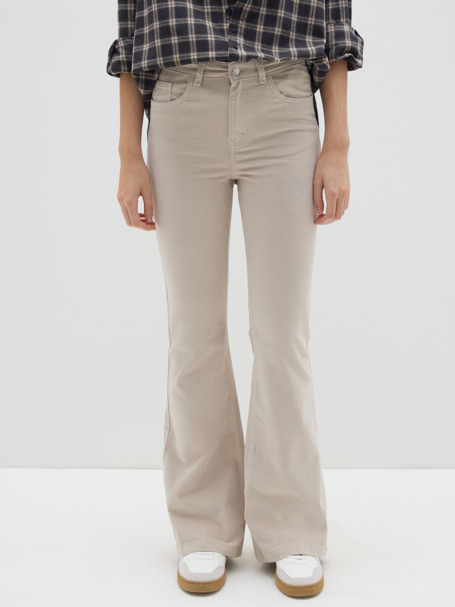 Flared Beige Stretch Trousers_1