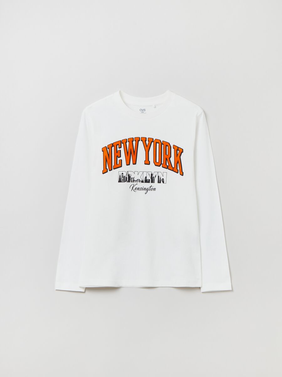 T-shirt a maniche lunghe stampa New York_0