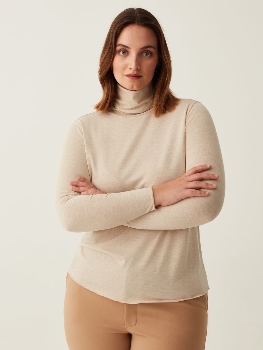 T-shirt a collo alto in lurex Curvy_1