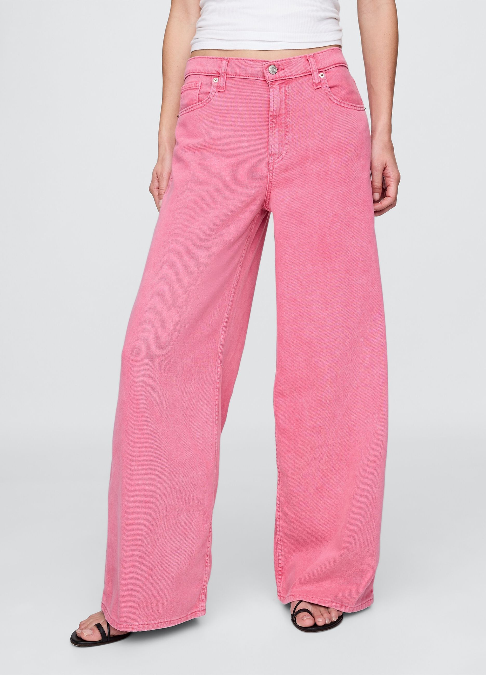 Pantaloni wide leg in denim rosa Gap