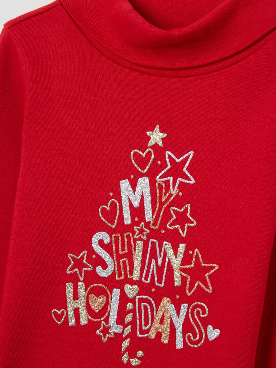 Girls' red regular fit Christmas sweater in pure cotton_2