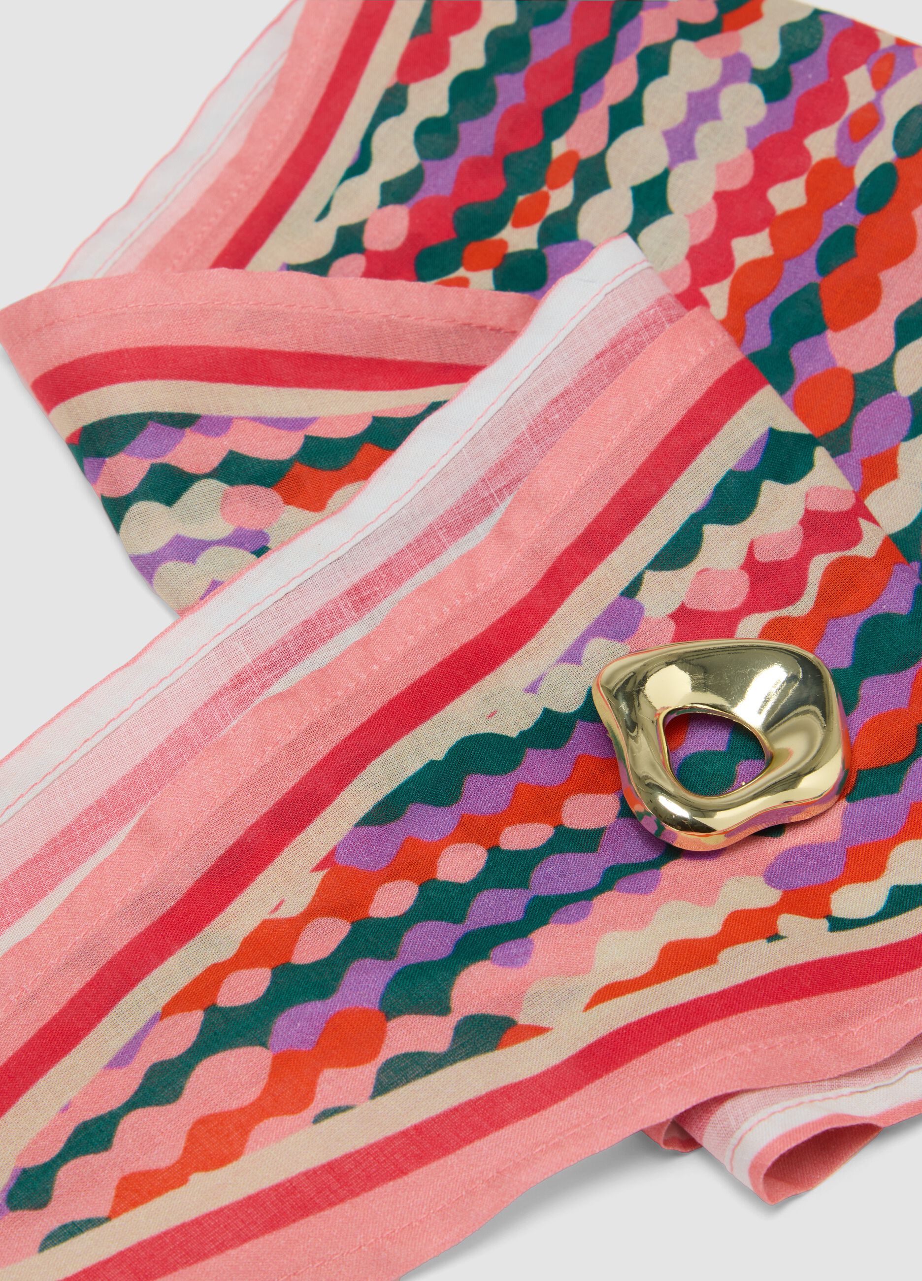 Pink pure cotton scarf with multicolour print