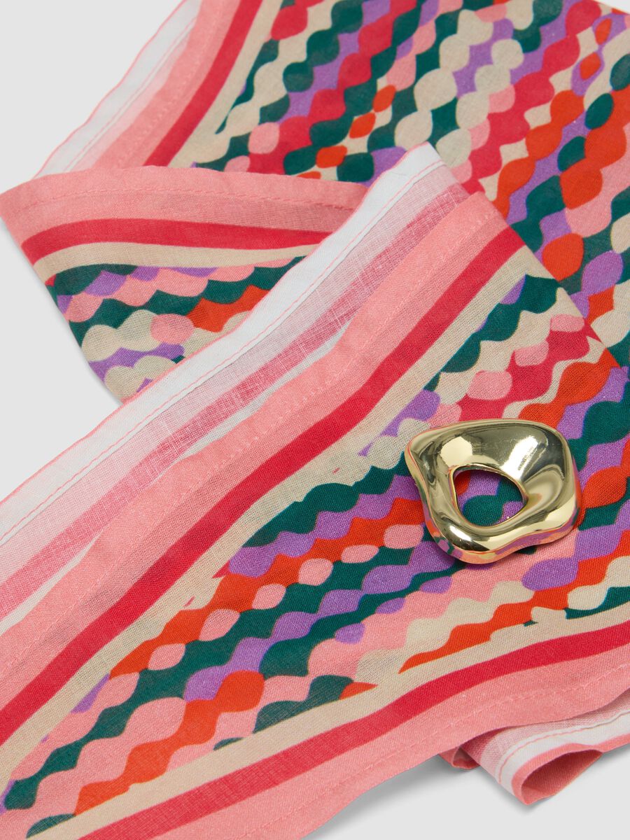 Pink pure cotton scarf with multicolour print_2