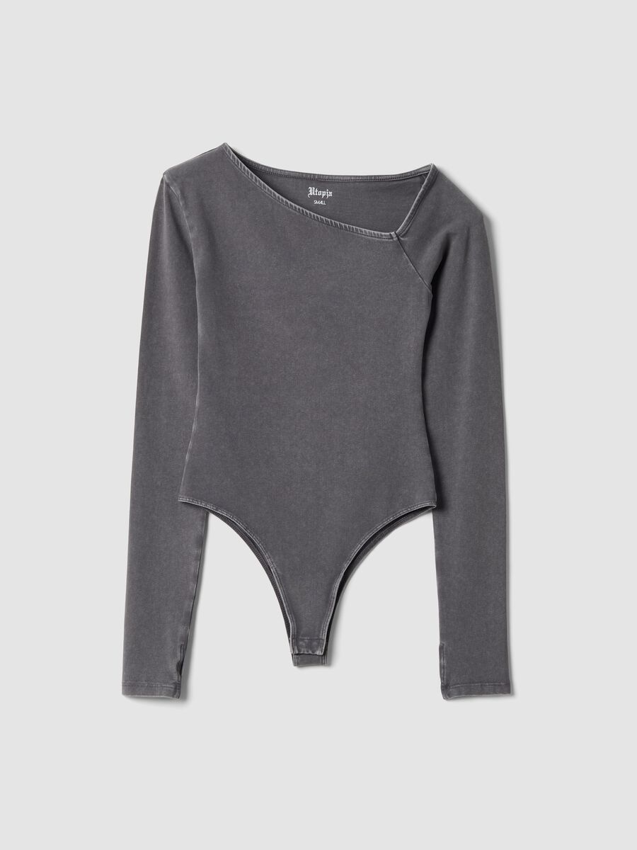 Asymmetrical Bodysuit Washed Grey_0