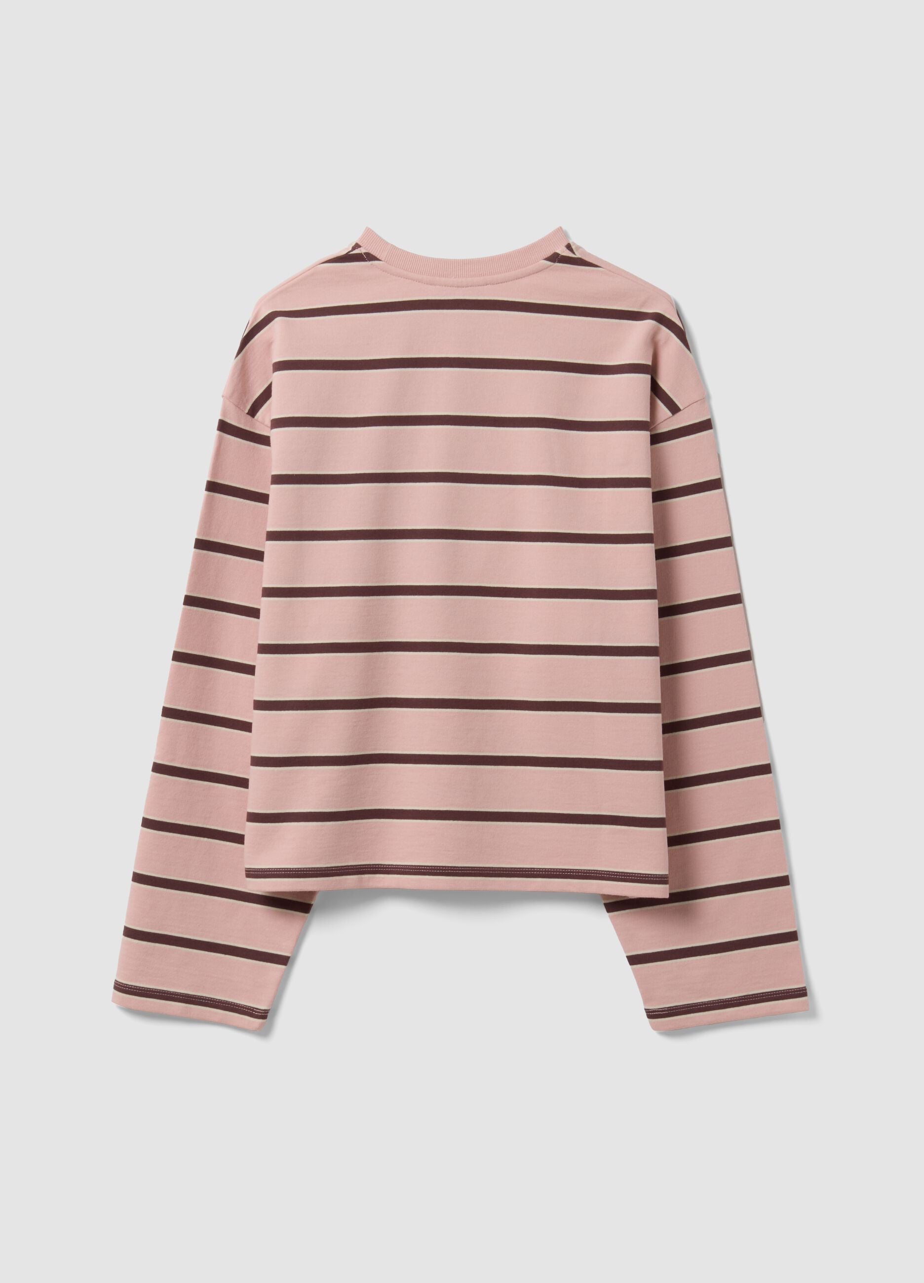 Pink pure cotton striped sweatshirt with crew neck, relaxed fit