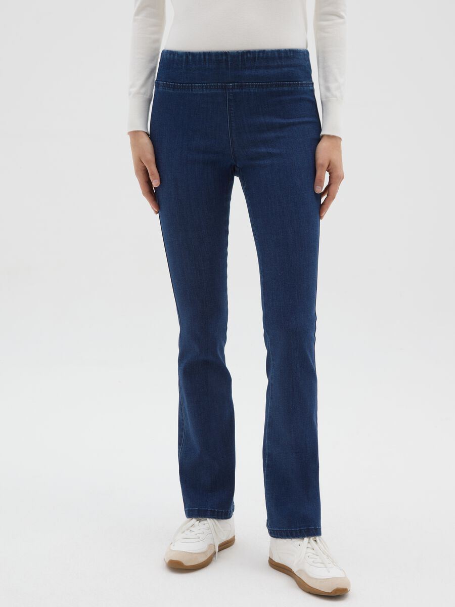 Blue Cotton Blend Flare Trousers_1