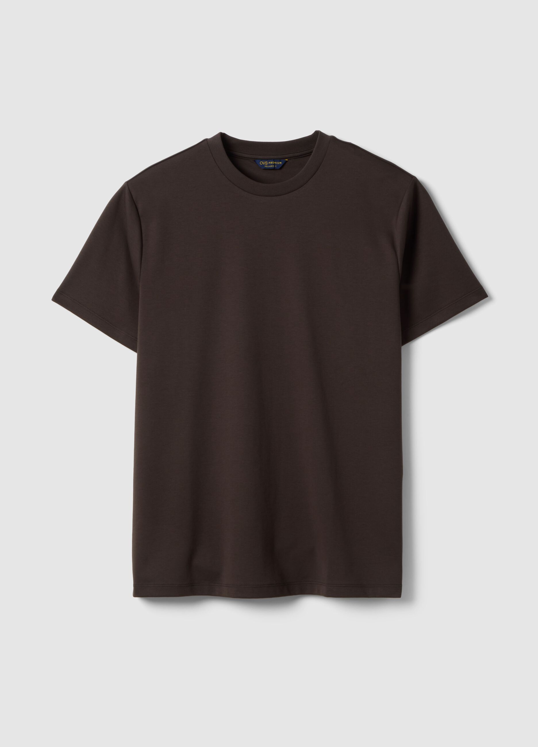 Brown regular fit crew neck T-shirt in pure cotton