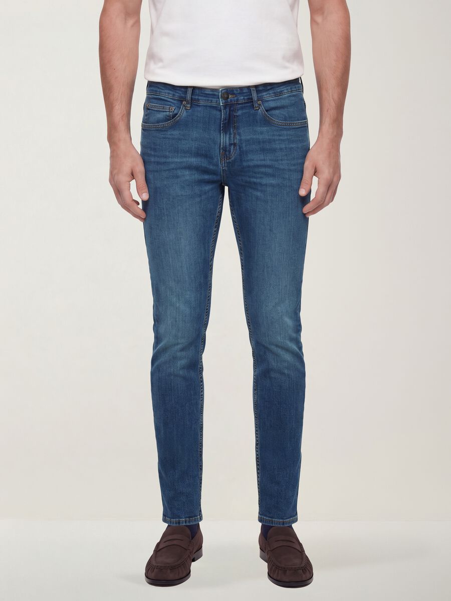 Jeans blu skinny in cotone elasticizzato_1