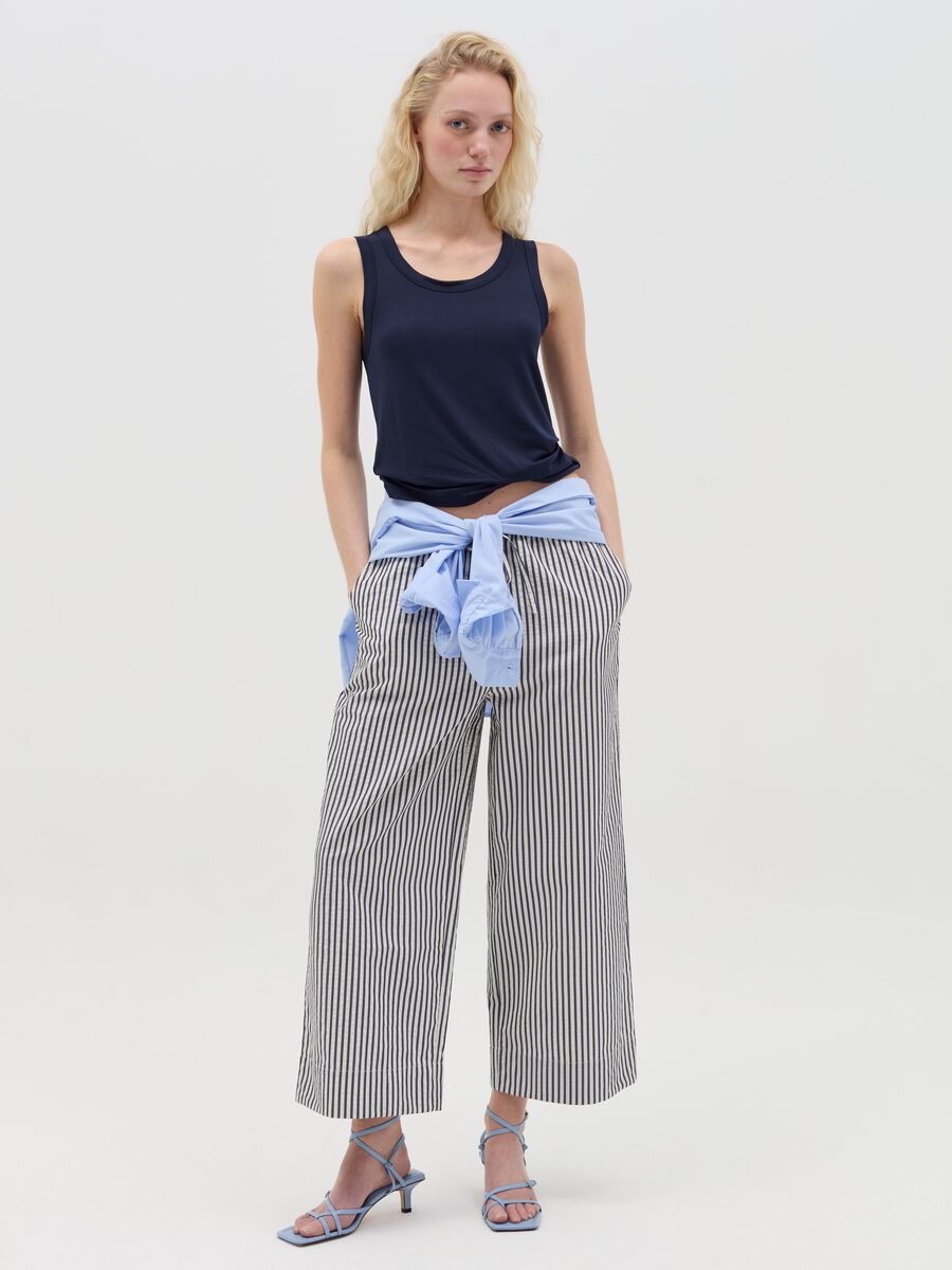 Blue and white wide-leg trousers with stripes_0