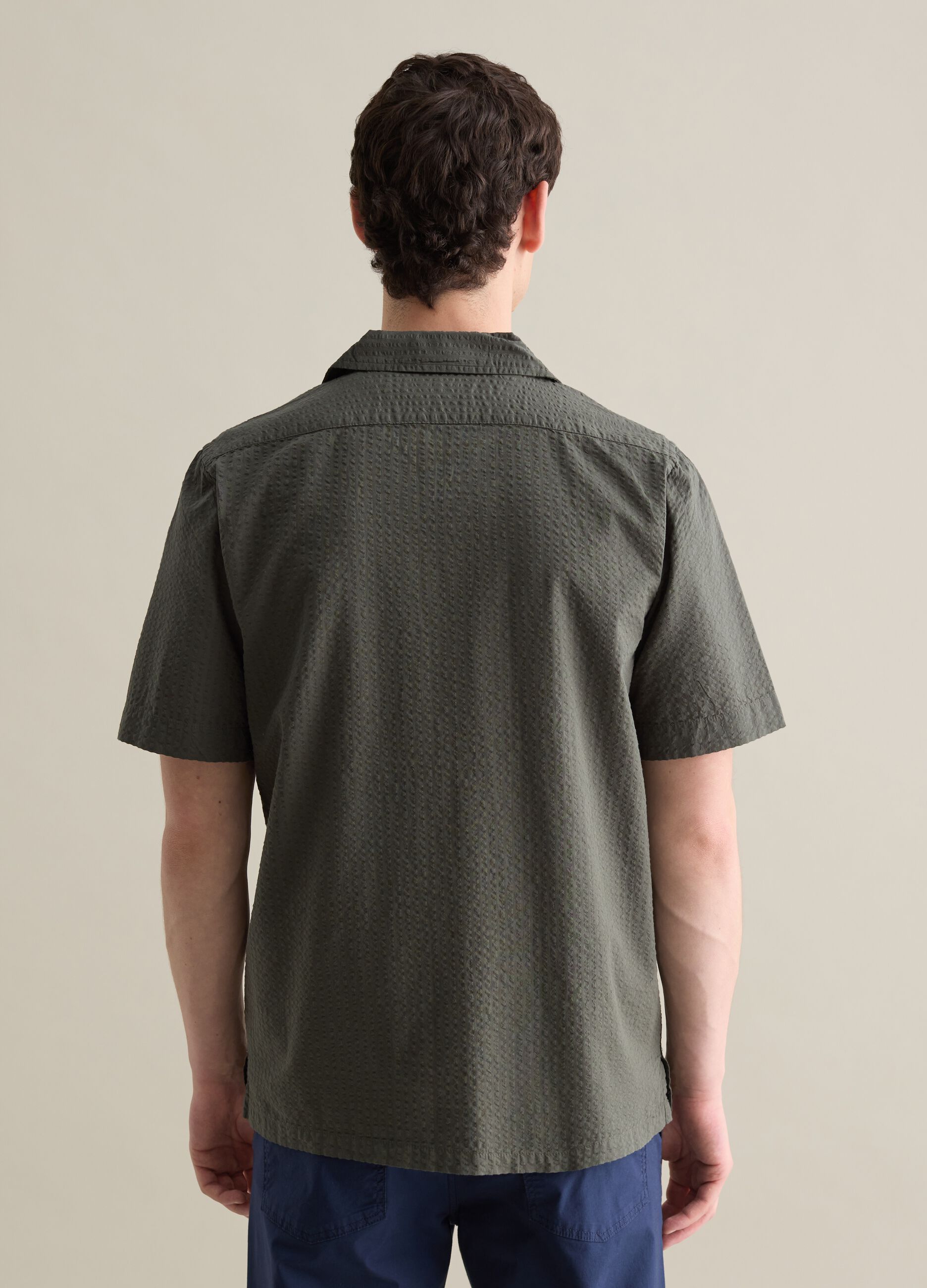 Green Cotton Bowling Collar Shirt