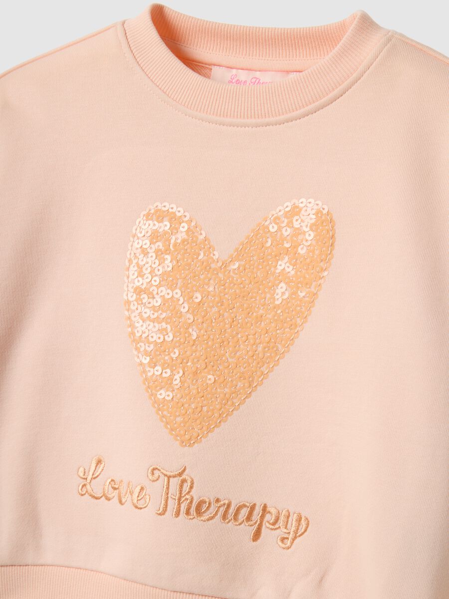 Beige regular fit cotton blend sweatshirt with heart for girls_2