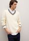 Regular fit white sweater in cotton blend with V-neck_0