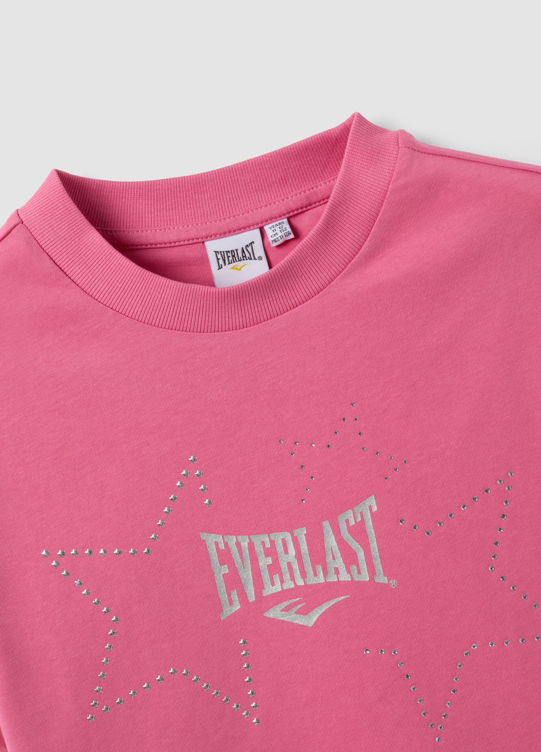 Pink pure cotton T-shirt with appliqu&eacute; stars, regular fit for girls