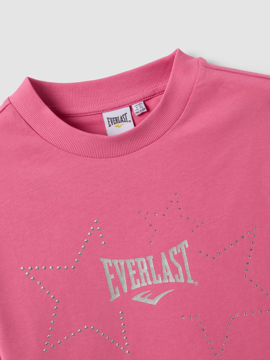 Pink pure cotton T-shirt with appliqu&eacute; stars, regular fit for girls_2