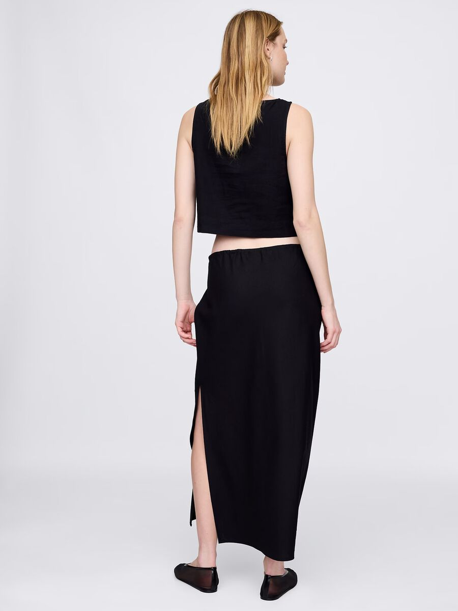 Long black skirt in linen and viscose_2