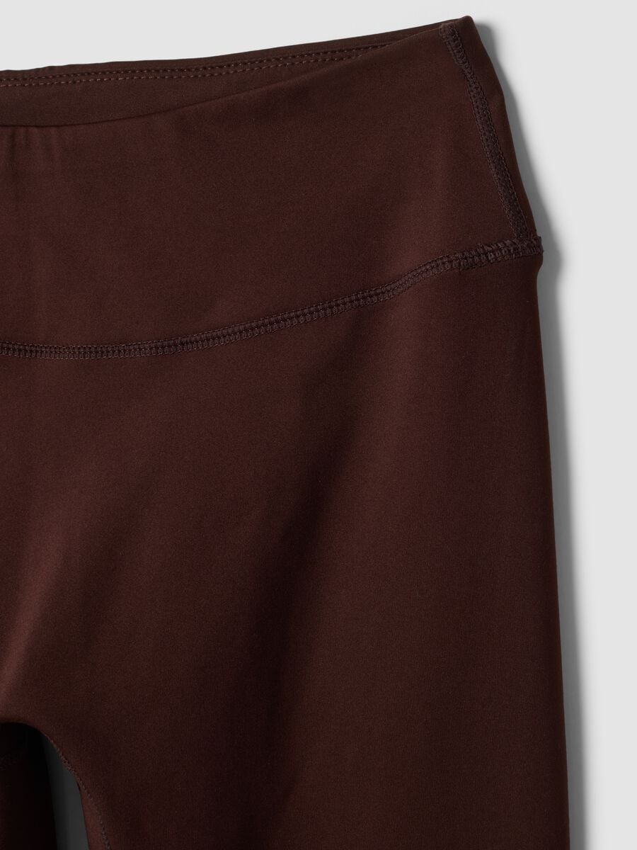 Leggings marroni in tessuto elasticizzato a vita alta_7