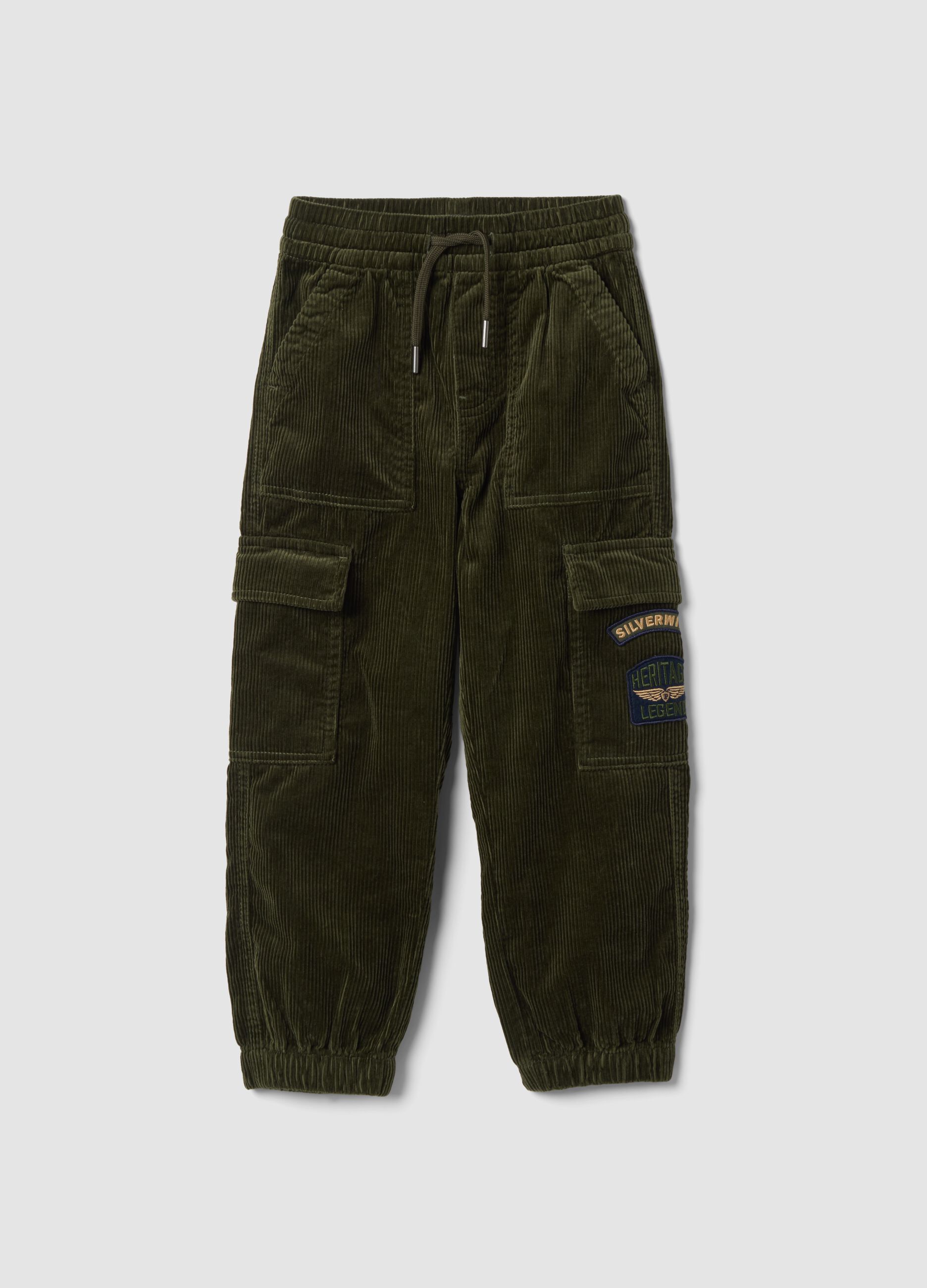 Green pure cotton cargo joggers, relaxed fit