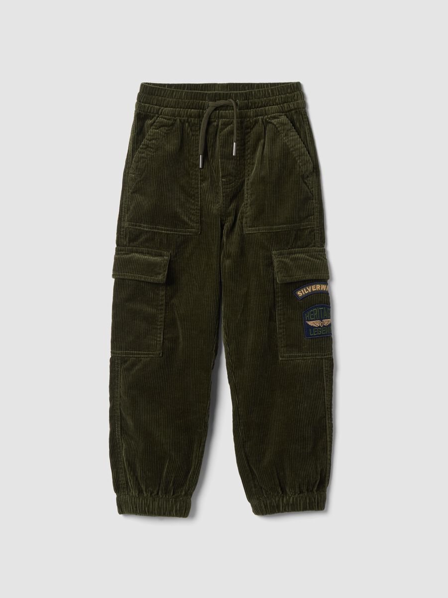 Jogger cargo verdi in puro cotone relaxed fit_0