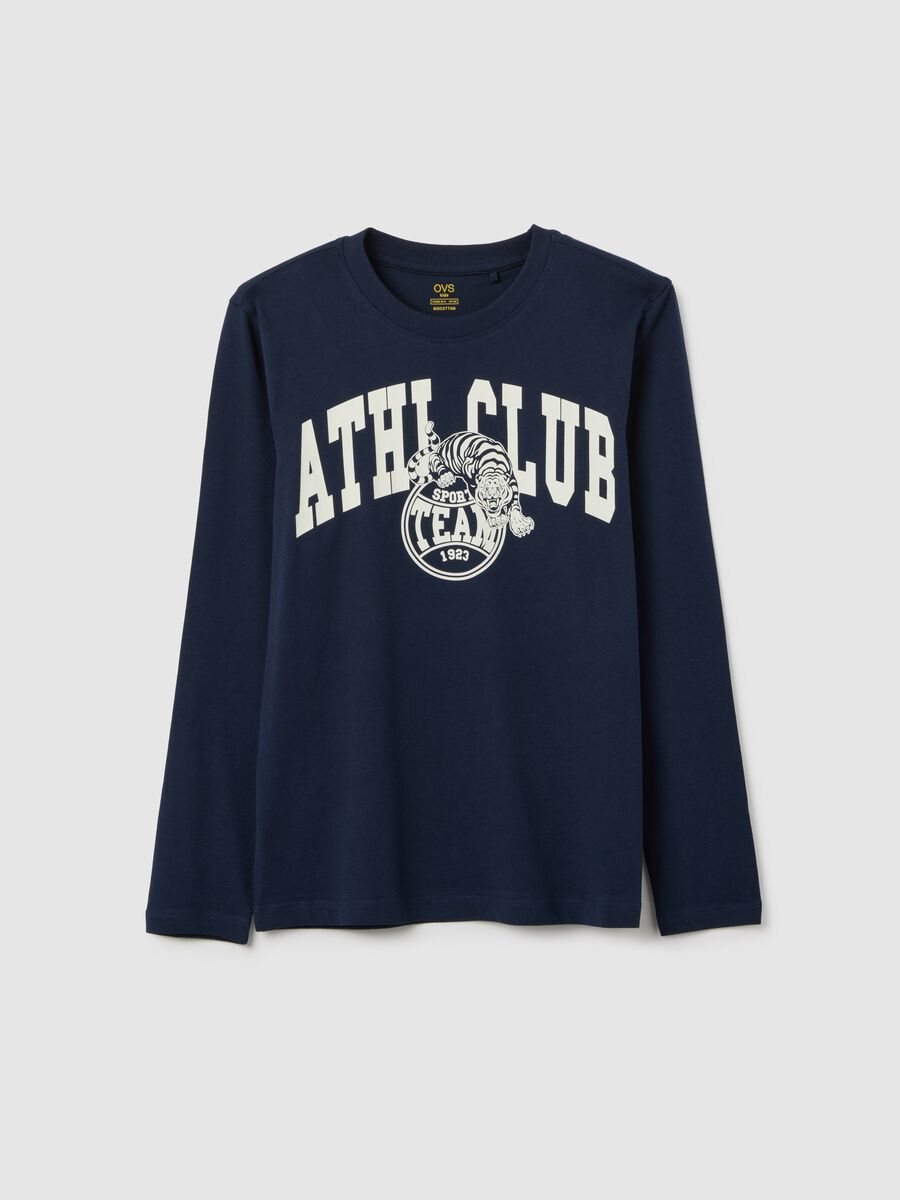 T-shirt da ragazzo in puro cotone blu regular fit_0