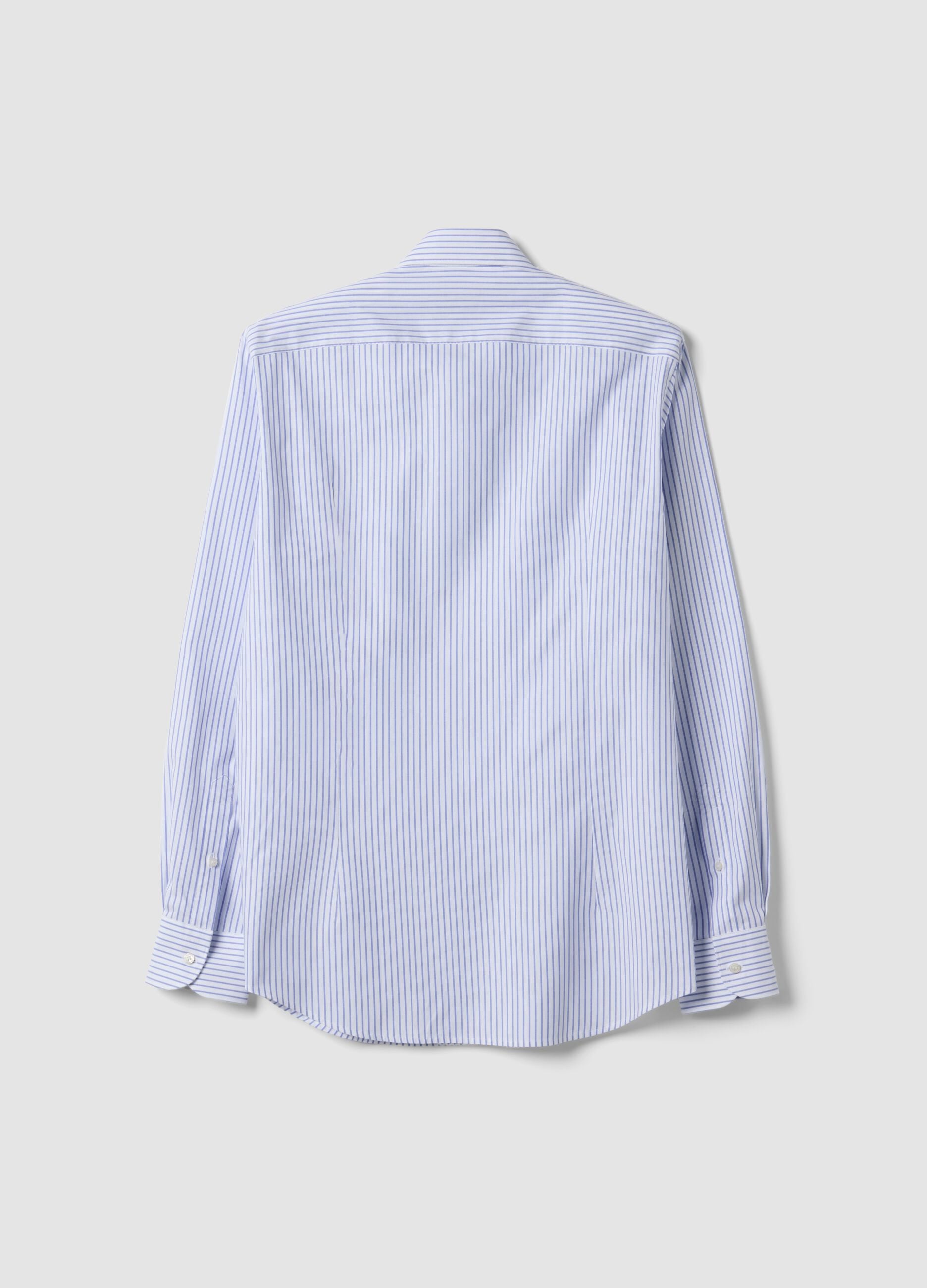White and light-blue striped slim-fit pure cotton shirt